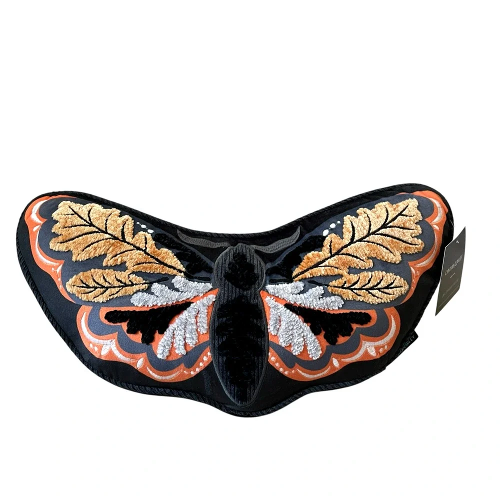 Cynthia Rowley Embroidered Moth Pillow 9x18 Chic Halloween Decor New